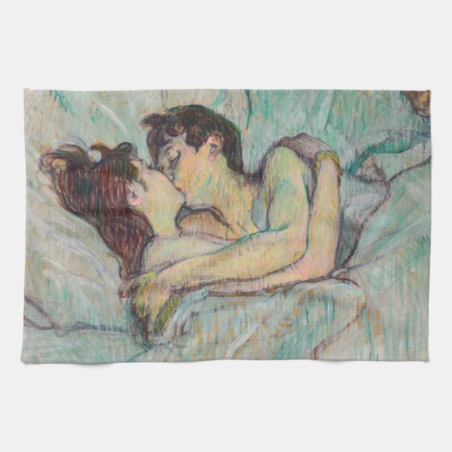 Toulouse-Lautrec - I bed, kyssarna Kökshandduk (Horisontell)