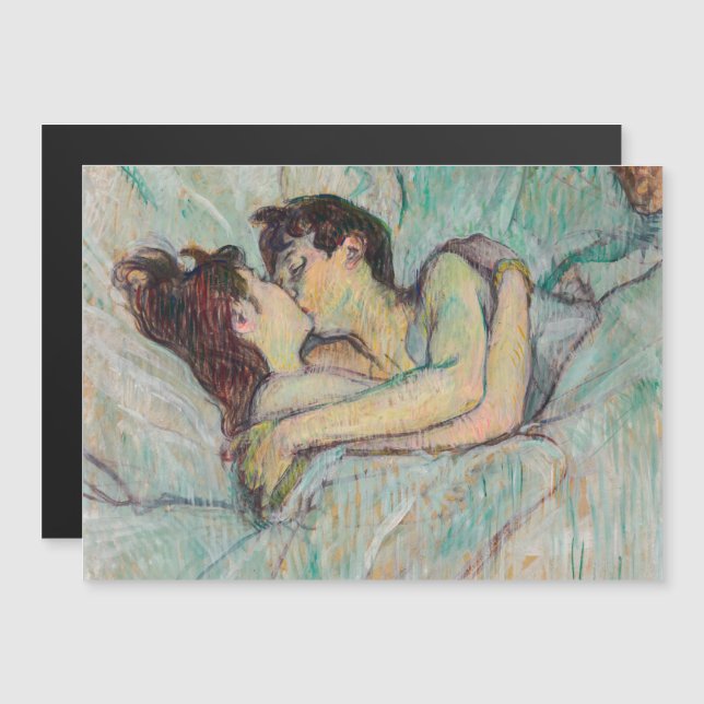 Toulouse-Lautrec - I bed, schweizisk magnetkort (Fram/baksida)