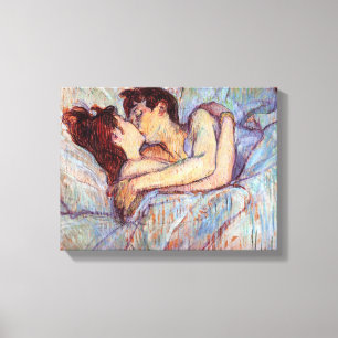 Toulouse Lautrec - in Bed the Kiss Lesbisk Älskare Canvastryck