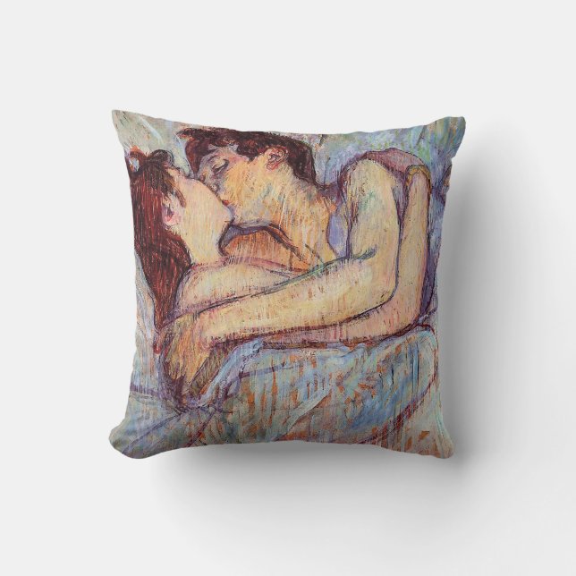Toulouse Lautrec - in Bed the Kiss Lesbisk Älskare Kudde (Framsida)