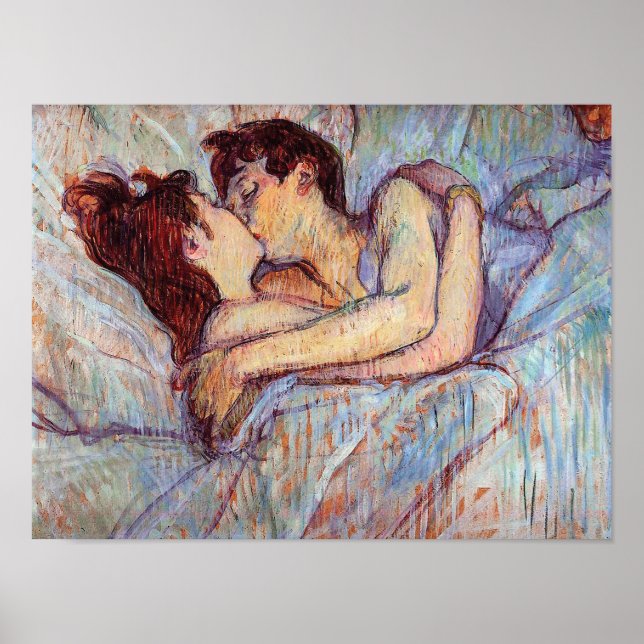 Toulouse Lautrec - in Bed the Kiss Lesbisk Älskare Poster (Framsidan)