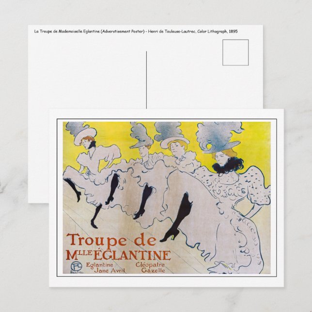 Toulouse-Lautrec - Troupe de Mlle Eglantine Vykort (Fram/baksida)