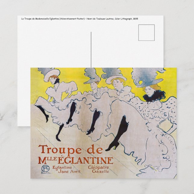 Toulouse-Lautrec - Troupe de Mlle Eglantine Vykort (Fram/baksida)