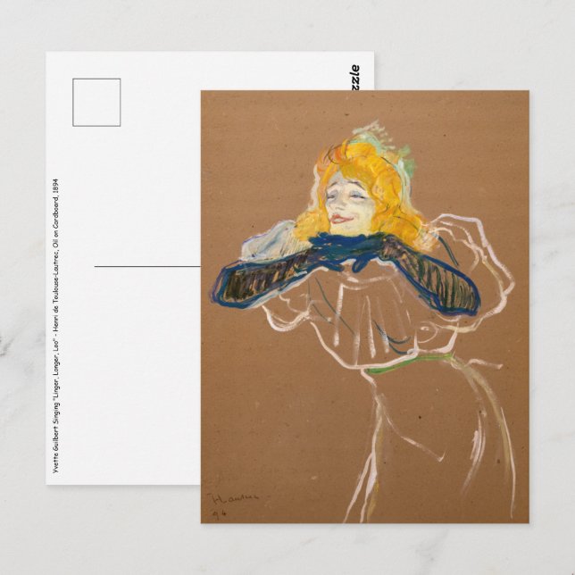 Toulouse-Lautrec - Yvette Guilbert Singing Vykort (Fram/baksida)