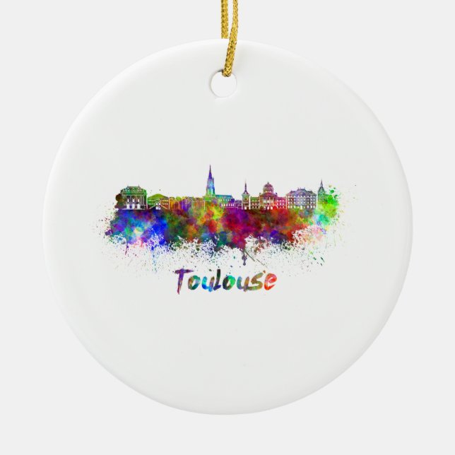 Toulouse skyline i vattenfärg julgransprydnad keramik (Framsidan)