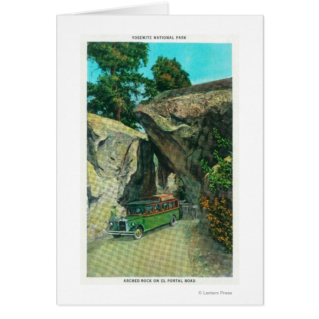 Tour Buss under Arch Sten på El Portal Road Hälsningskort (Framsidan)