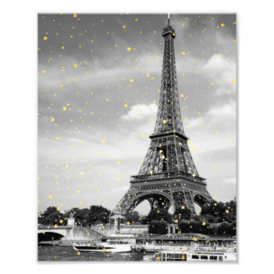 Tour Eiffel, Frankrike - Black/ Faux Guld Sprinkle Fototryck
