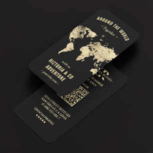 Tour Guide Tour Guide Guld World Map Black Visitkort