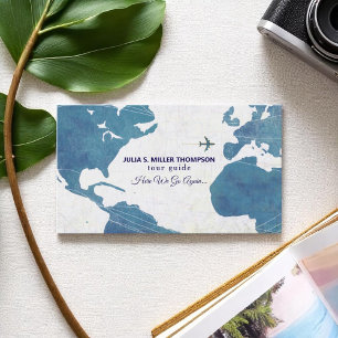 Tour Guide Watercolor Blue Karta Visitkort