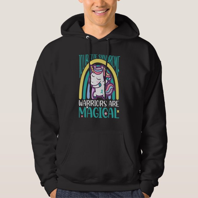 Tourette Syndrome Dabbing Magical Unicorn Teal Rib Hoodie (Framsida)