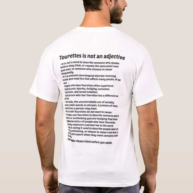 Tourettes är inte en adjective. tee (Baksida)