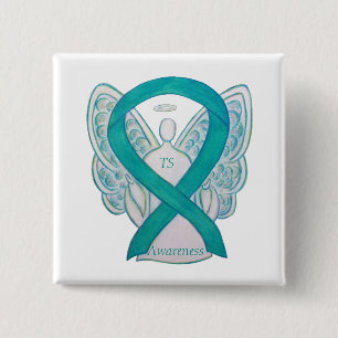 Tourette's (TS) Awareness Ribbon Teal Angel Pin Knapp