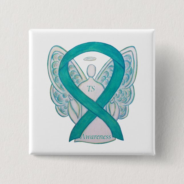 Tourette's (TS) Awareness Ribbon Teal Angel Pin Knapp (Framsida)