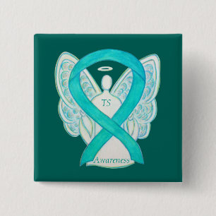 Tourette's (TS) Awareness Ribbon Teal Angel Pin Knapp