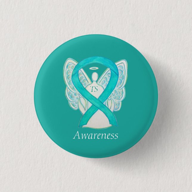 Tourette's (TS) Awareness Ribbon Teal Angel Pin Knapp (Framsida)