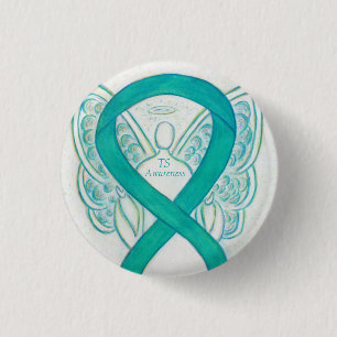 Tourette's (TS) Awareness Ribbon Teal Angel Pin Knapp