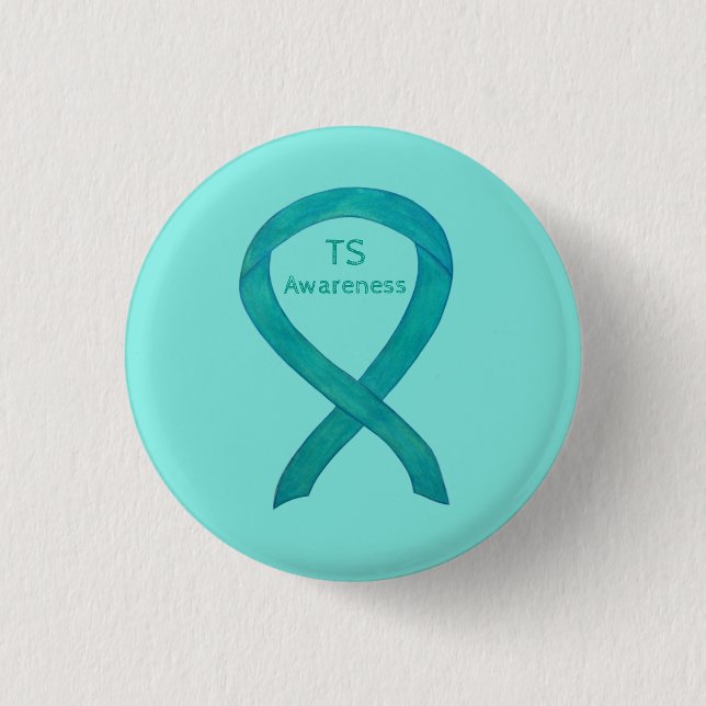 Tourette's (TS) Awareness Ribbon Teal Anpassningsb Knapp (Framsida)