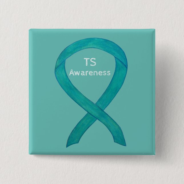 Tourette's (TS) Awareness Ribbon Teal Anpassningsb Knapp (Framsida)