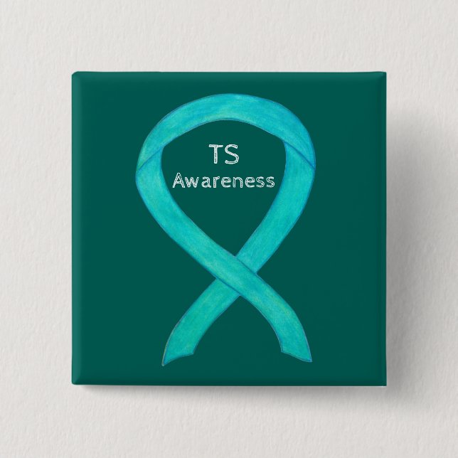 Tourette's (TS) Awareness Ribbon Teal Anpassningsb Knapp (Framsida)
