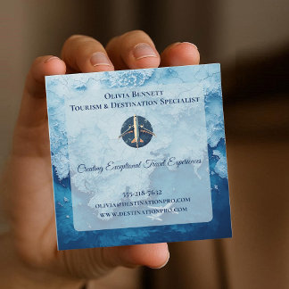 Tourism Profession Blue Sea Map Company Logo QR  Fyrkantigt Visitkort