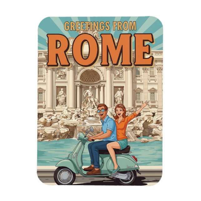 Tourists on Vespa in Rome Italy Postcard Magnet (Vertikal)
