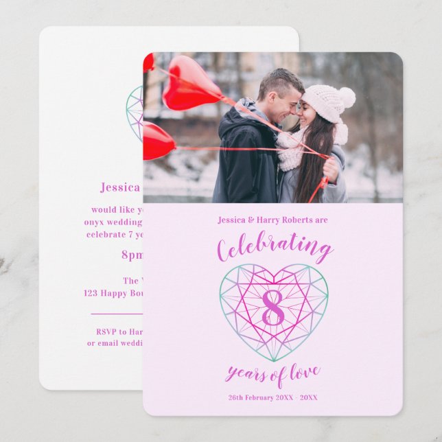 Tourmaline-årsdag 8 år fotoinbjudningar inbjudningar (Fram/baksida)