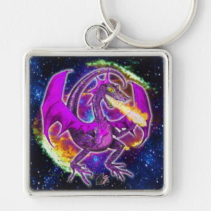 Tourmaline Cosmic Dragon Fyrkantig Silverfärgad Nyckelring