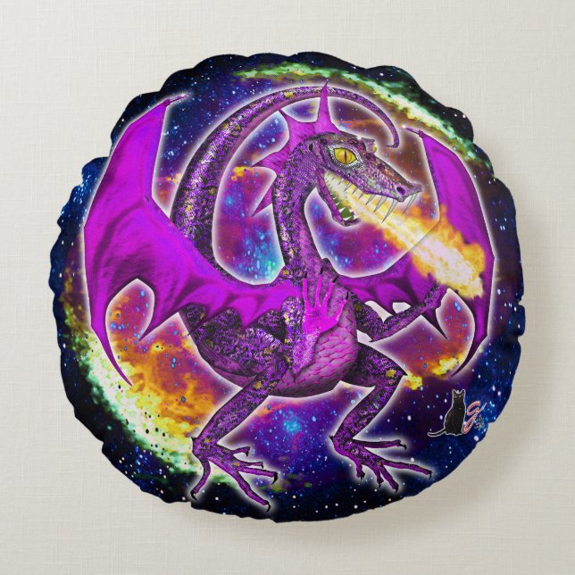 Tourmaline Cosmic Dragon Rund Kudde (Framsidan)