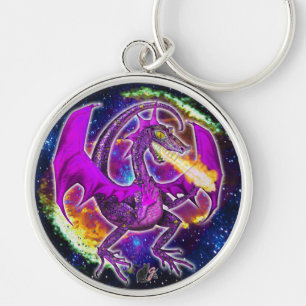 Tourmaline Cosmic Dragon Rund Silverfärgad Nyckelring