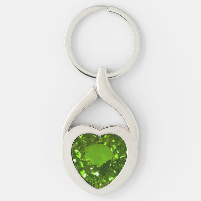 Tourmaline Gemstone Grönt Twisted Heart Silverfärgad Nyckelring (Framsidan)