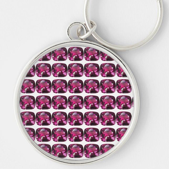 Tourmaline Gemstone Rosa Rund Silverfärgad Nyckelring (Framsidan)