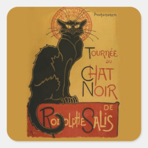 Tournee de Chatta Noir Black Cat Fyrkantigt Klistermärke