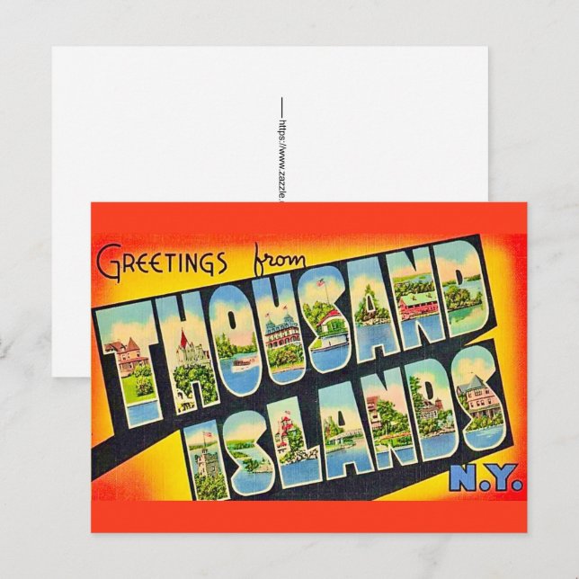 Tousand Islands NY Retro Postkort Vykort (Fram/baksida)