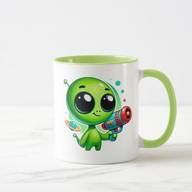 Tout petit extraterrestre avec pistolet à bulles. mugg (Höger)