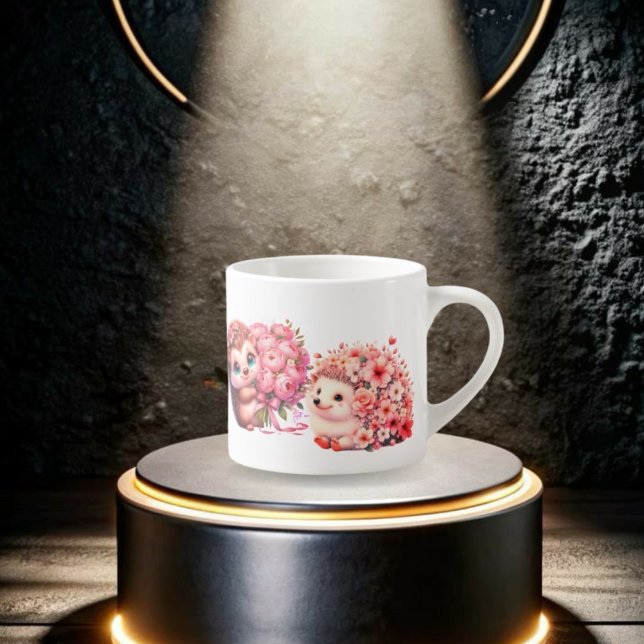  Tow cuteRomantic Floral Hedgehog Duo Illustration Espressomugg (Skapare uppladdad)