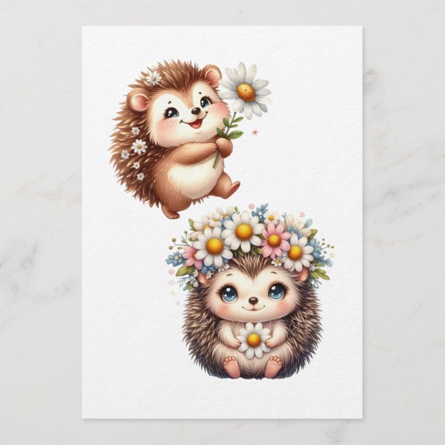  Tow cuteRomantic Floral Hedgehog Duo Illustration Inbjudningar (Framsida)