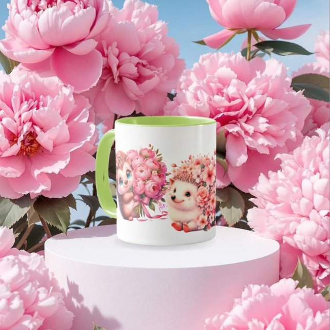  Tow cuteRomantic Floral Hedgehog Duo Illustration Mugg (Skapare uppladdad)