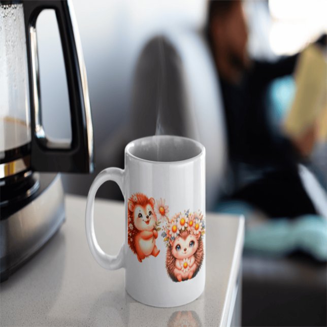  Tow cuteRomantic Floral Hedgehog Duo Illustration Mugg (Skapare uppladdad)