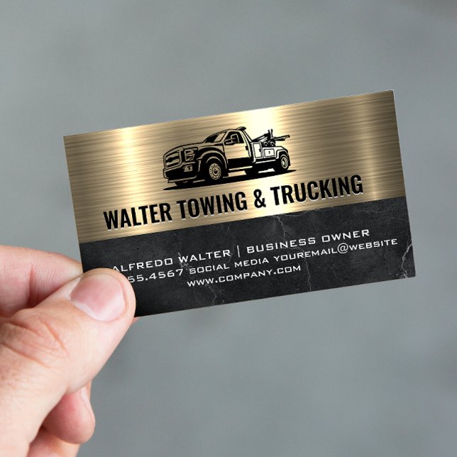 Tow Lastbil Logotyp | Metallic Guld Marble Visitkort (Skapare uppladdad)