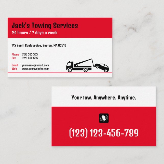 Tow Lastbil Services | Din bogsering var som helst Visitkort (Fram/baksida)