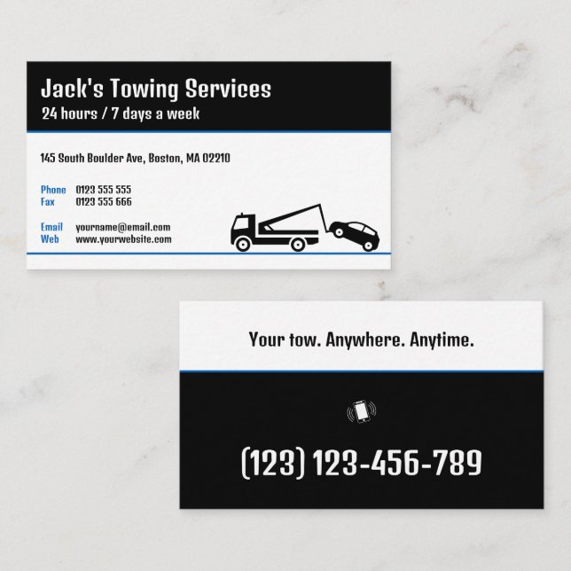 Tow Lastbil Services | Din bogsering var som helst Visitkort (Fram/baksida)
