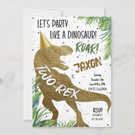 Tow-Rex Dinosaur Guld andra Födelsedagsfesten Inbjudningar