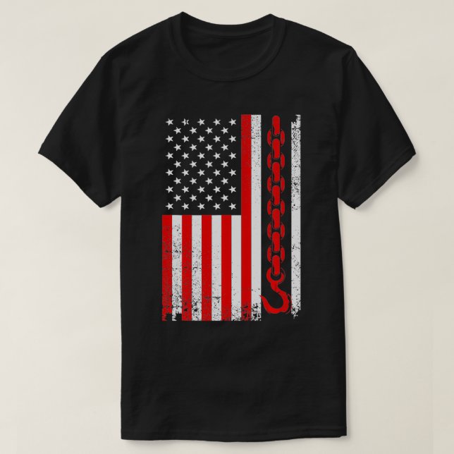 Tow Truck Driver Gift Men USA Flag Towing Hook For T Shirt (Design framsida)