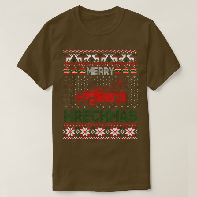 Tow Truck Driver Gifts Funy Ugly Christmas Merry W T Shirt (Design framsida)