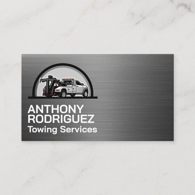 Tow Trucking Business Logo | Metallic Brushed Visitkort (Framsida)