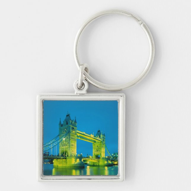 Tower Bridge, London, England 3 Fyrkantig Silverfärgad Nyckelring (Framsidan)