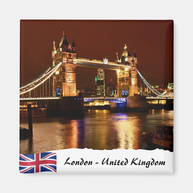 Tower Bridge nattetid, berömd London Magnet (Framsidan)