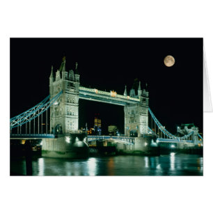 Tower Bridge nattetid, London, England Hälsningskort