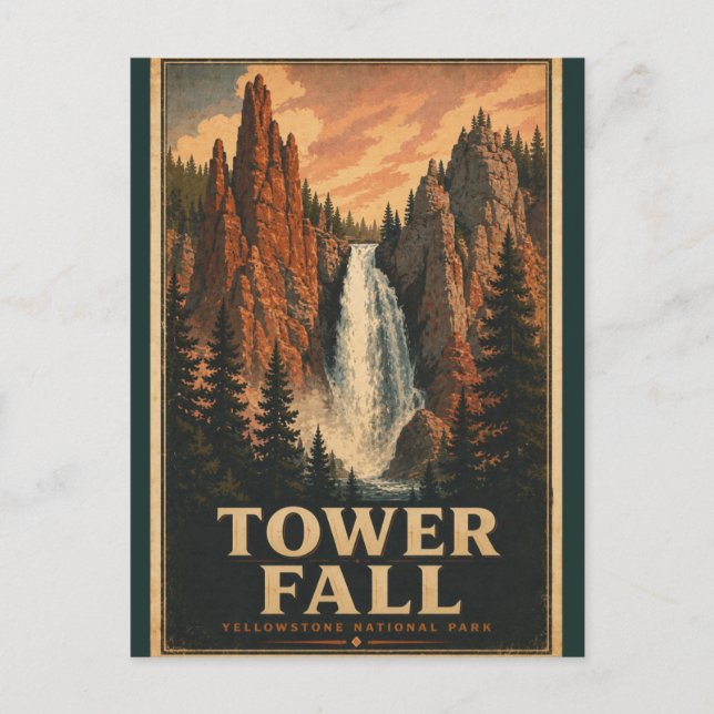Tower Fall Yellowstone National Park Vintage  Vykort (Framsida)