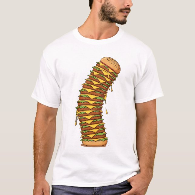 Tower of Cheesy Madness – Exaggerated Cartoon T Shirt (Framsida)